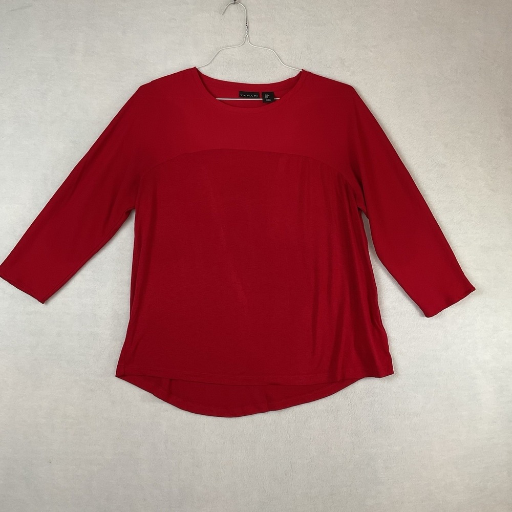 Tahari Shirt‎ Top Womens L Red Pullover 3/4 Sleeve Casual